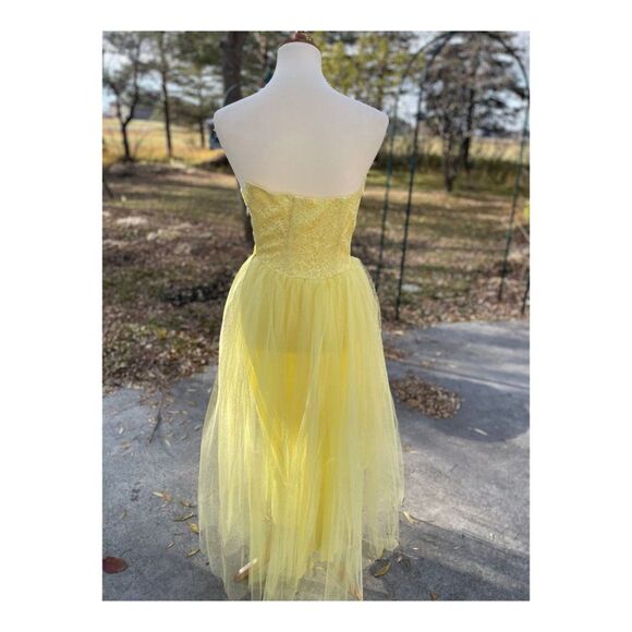 1950s Yellow Formal Dress Matching Bolero Lace Tulle Prom Wedding - Picture 8 of 16
